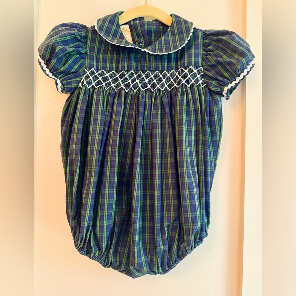TBBC Navy & Green Plaid Onesie